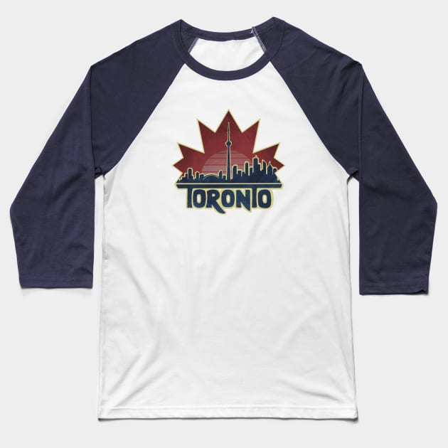 Toronto Skyline - Maple Leaf Baseball T-Shirt by Tanimator